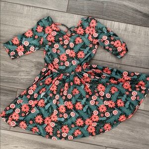 Dot dot smile ballerina Floral Green and Red Kids Dress